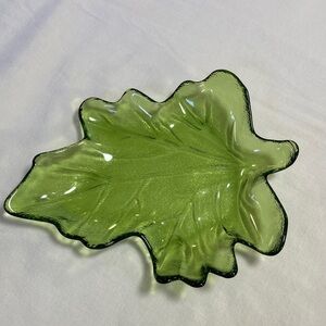 Green Leaf-Shaped Clear Glass Dish